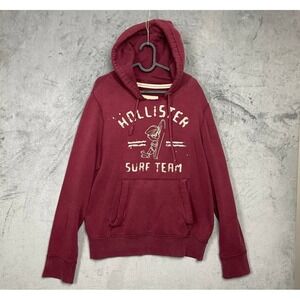 Y2K Hollister Surf Graphic Pullover Hoodie Large Pocket Distressed Maroon Lounge